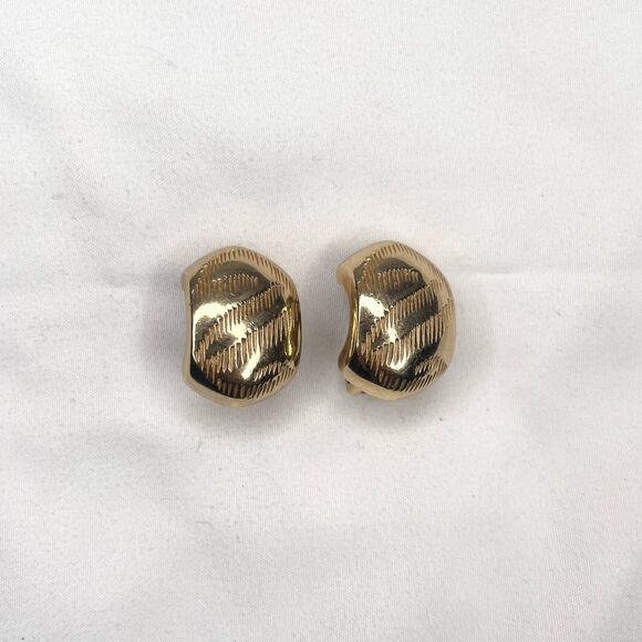 Christian Dior Vintage Gold Plated Textured Half Hoop Clip On Earrings - Picture 2 of 10